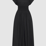 Matteau Shirred Waist Midi Dress in Black