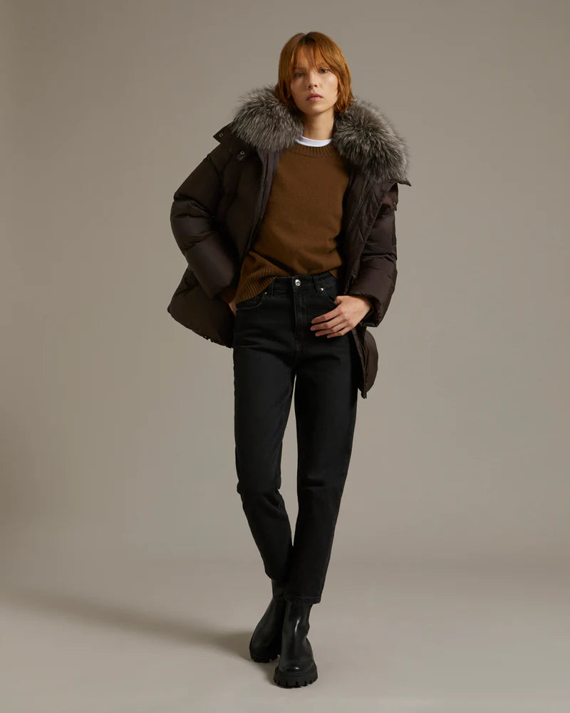 Yves Salomon A Line Down Jacket Mocha Denim Iniquity