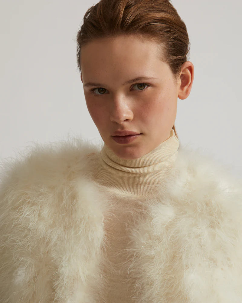 Yves Salomon Cropped Feather Jacket - White