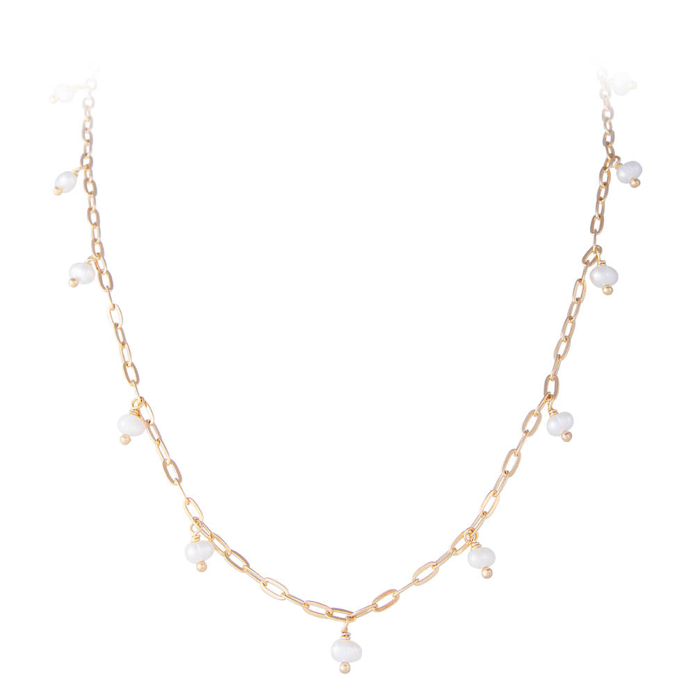 Fairley Pearl POM Link Necklace - Gold