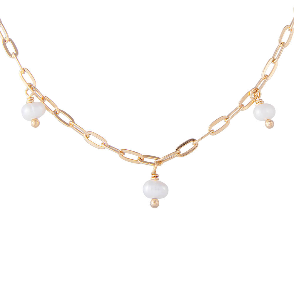 Fairley Pearl POM Link Necklace - Gold