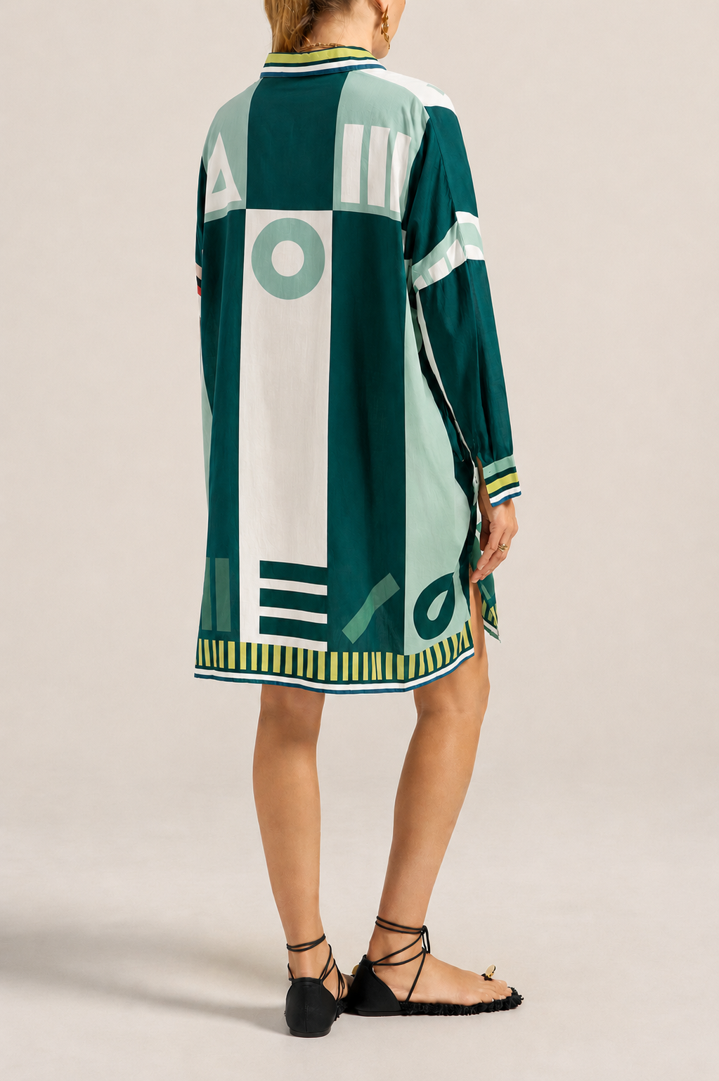 Ilio Nema Artemis Shirt in Green Sarong Voile - detail view