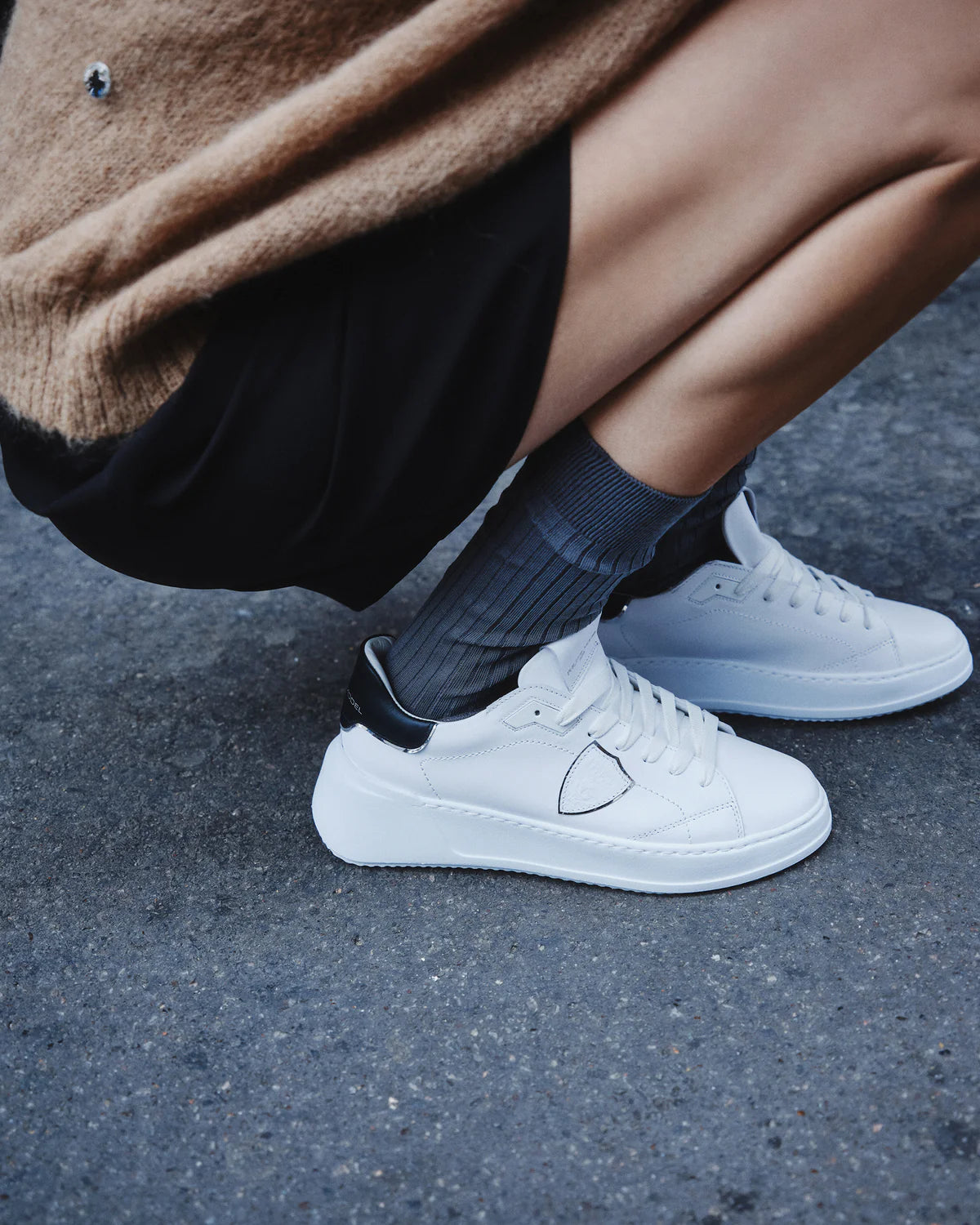 Philippe Model Tres Temple Low Top Sneakers White Black Denim Iniquity