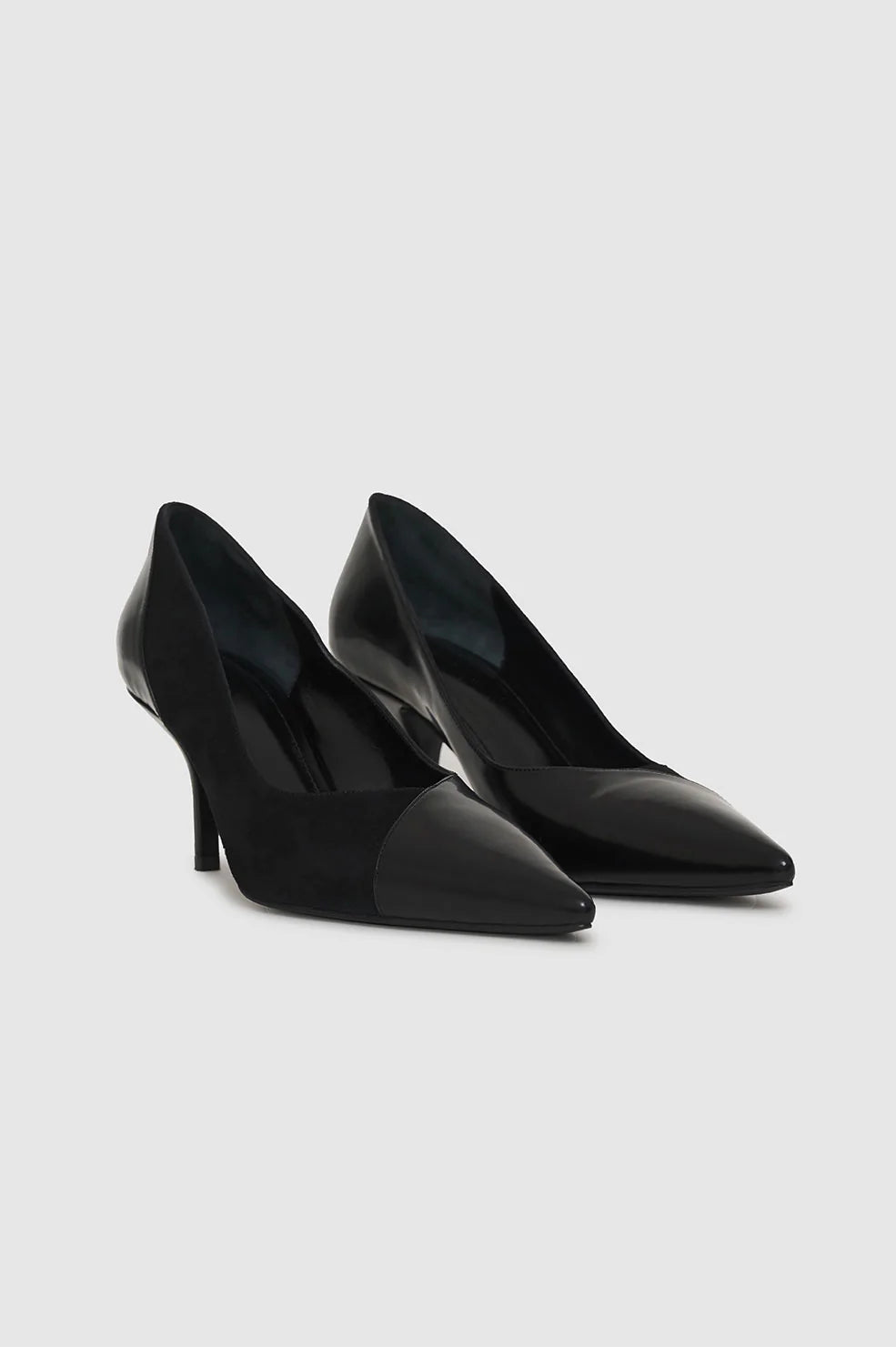 Anine Bing Devon Pumps High Shine And Matte Black Denim Iniquity