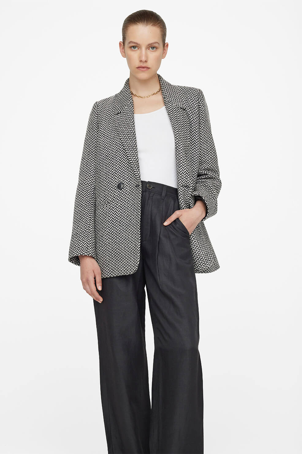 Anine Bing Fishbone Blazer - Black and Off White