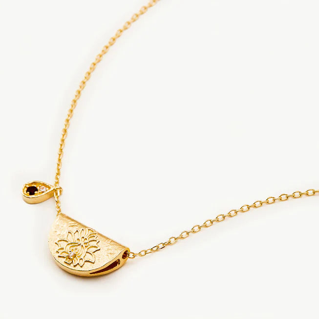 By Charlotte Gold Lotus Birthstone Necklace - January (Garnet)
