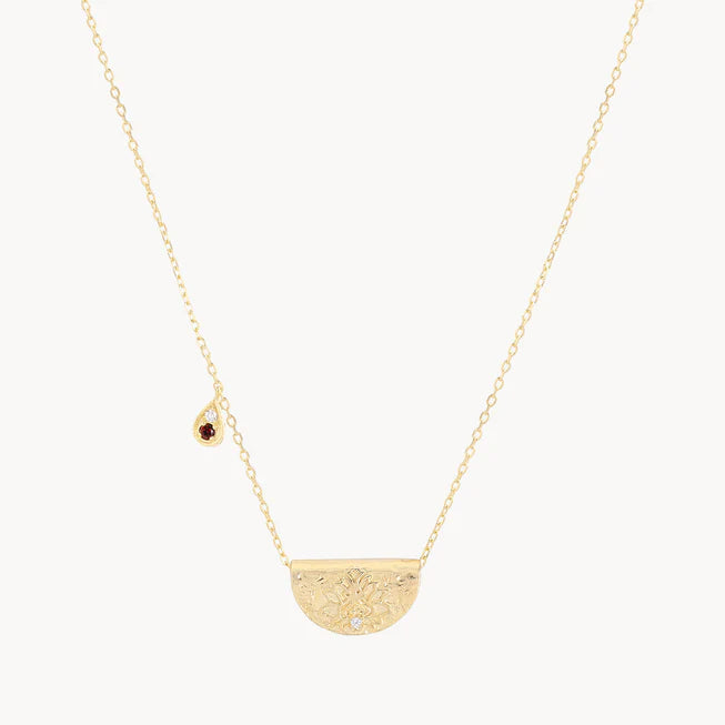 By Charlotte Gold Lotus Birthstone Necklace - January (Garnet)