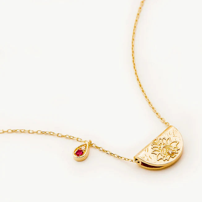 By Charlotte Gold Lotus Birthstone Necklace - July (Ruby) | Denim Iniquity