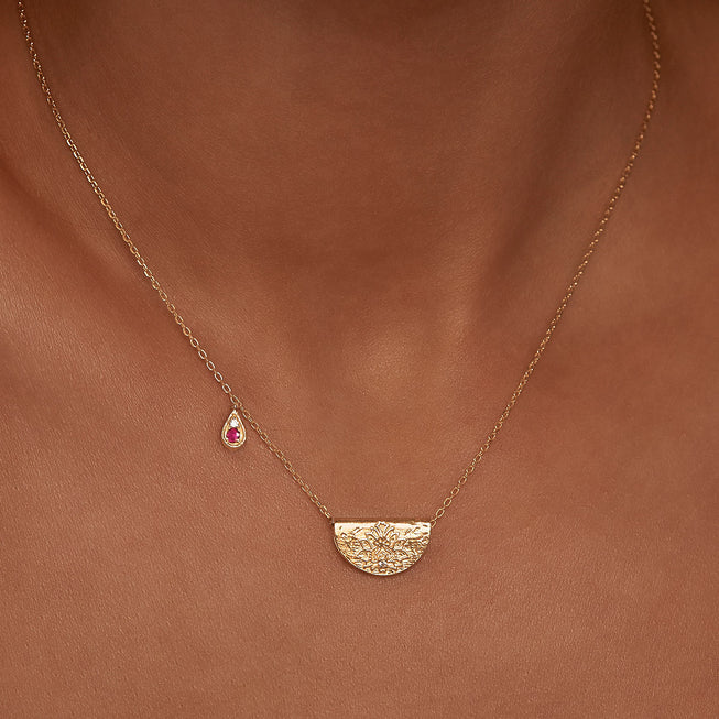By Charlotte Gold Lotus Birthstone Necklace - July (Ruby)