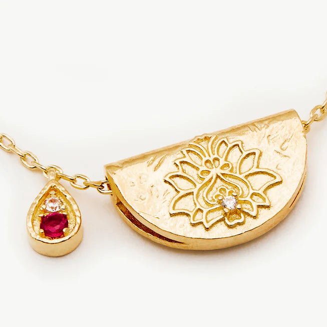 By Charlotte Gold Lotus Birthstone Necklace - July (Ruby)