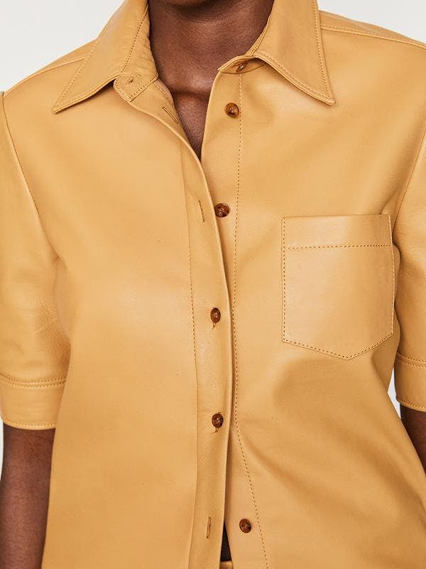 Frame 70s Short Sleeve Leather Shirt - Butterscotch
