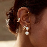 Fairley Crystal Pearl Huggies in Gold