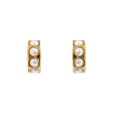 Fairley Crystal Pearl Huggies in Gold